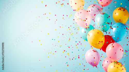 Colorful Balloons and Confetti - White Background