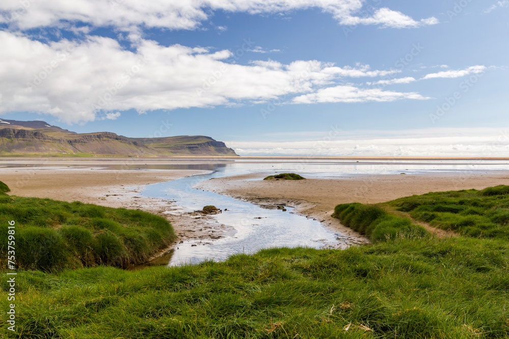 panoramic view over the Rauðisandur beach in Iceland in summer panoramic view over the Rauðisandur beach in Iceland in summer