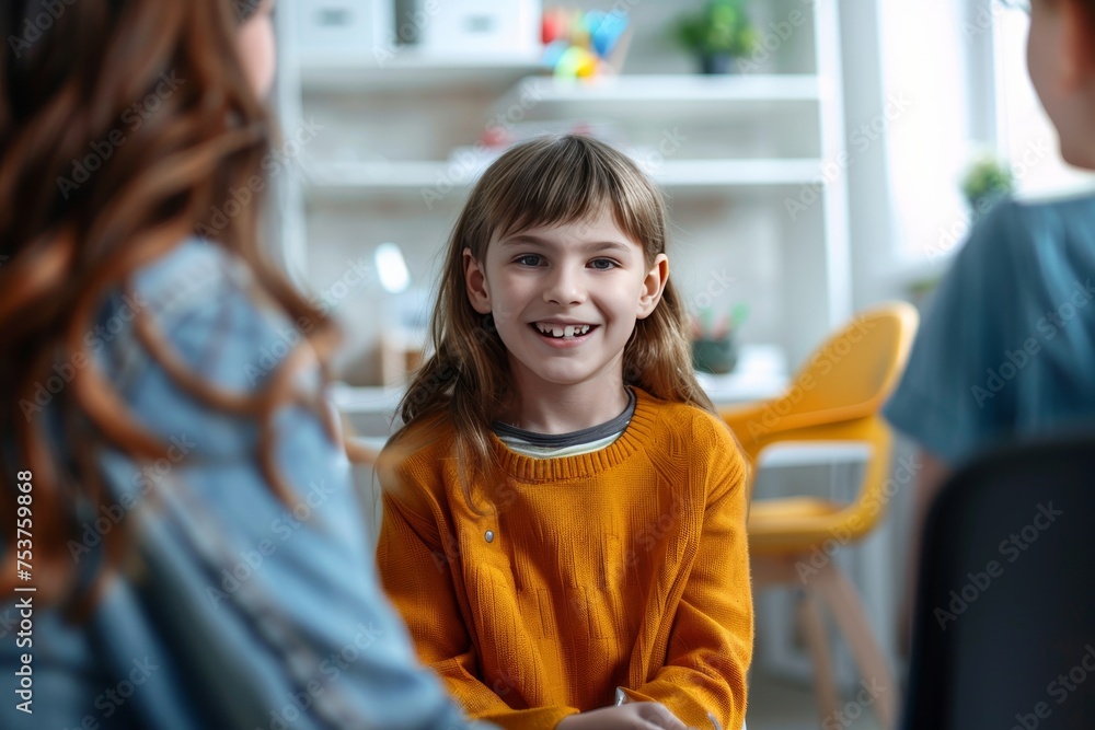 Young female psychologist having conversation with smiling little girl during meeting Therapy Session for Kids Young female psychologist having conversation with smiling little girl during meeting Therapy Session for Kids