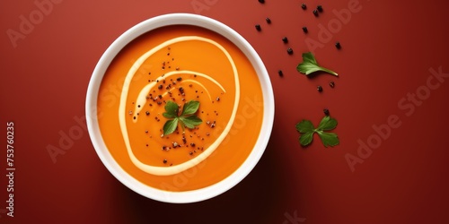 Carrot and pumpkin cream soup, with herbs. Vegetarian vegetable soup. Generative AI