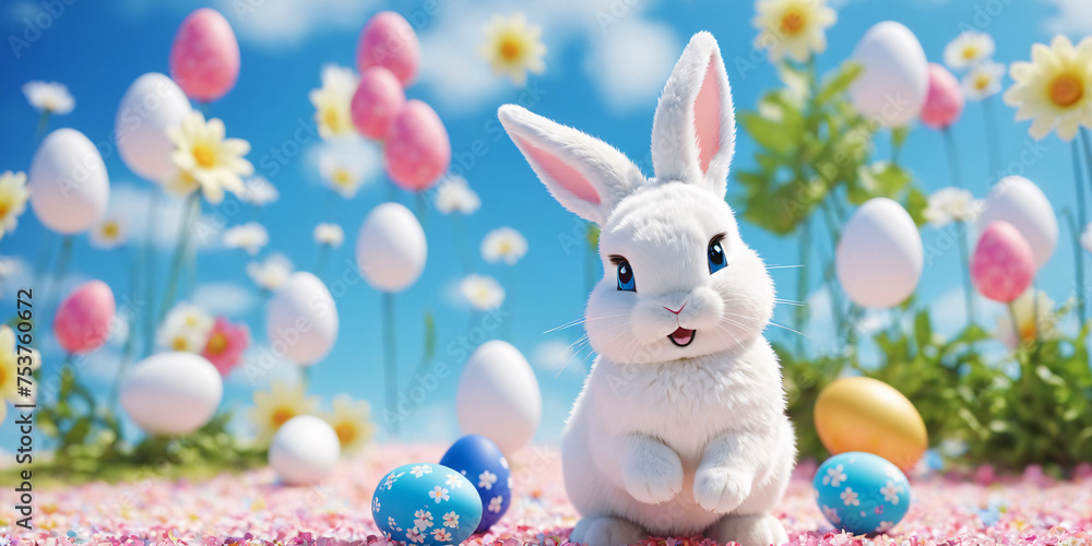 Easter Bunny with Colorful Egg (Copy Space)