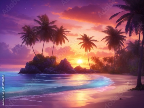  Twilight Enchantment  Exotic Beach Island Sunset in AI-Inspired Splendor 