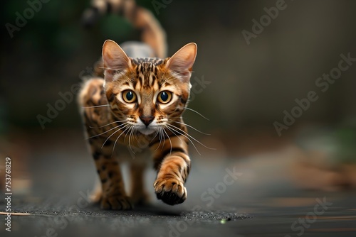 Bengal Cat Running Out into a Dark Street at Night