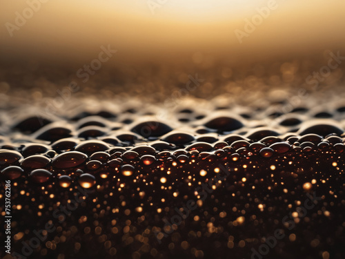 Hot Wavy Coffee Surface with Microfoam and Microbubbles Extreme Close Up Macro View photo