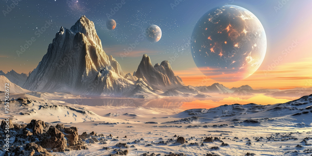 Alien planet fantasy landscape space background. Sci-fi horizontal ...