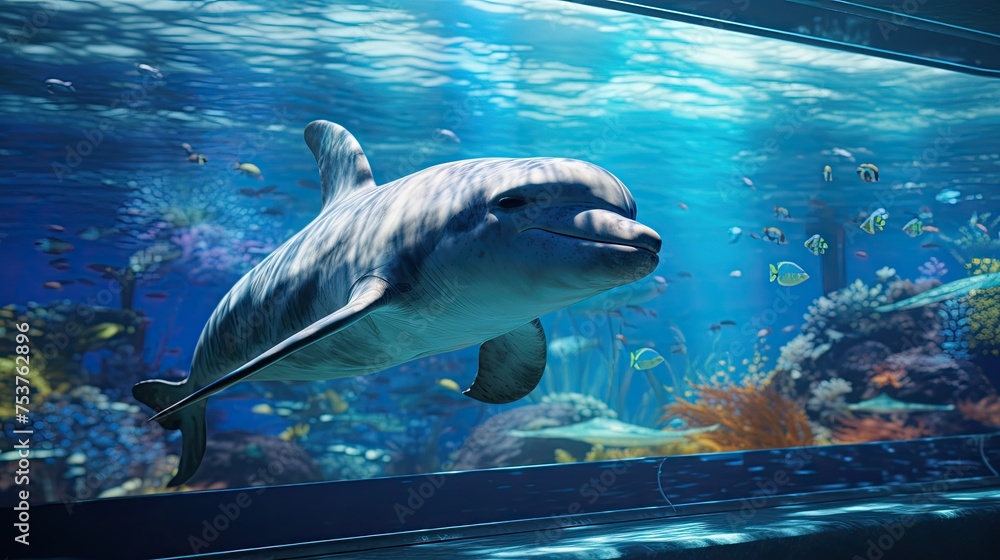 Fototapeta premium A dolphin spending the day at an underwater research center