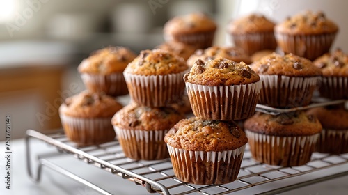 A stack of freshly baked muffins cooling on a wire rack, ready to be enjoyed