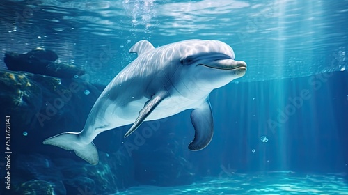 A dolphin performing his own underwater ballet in an aquarium