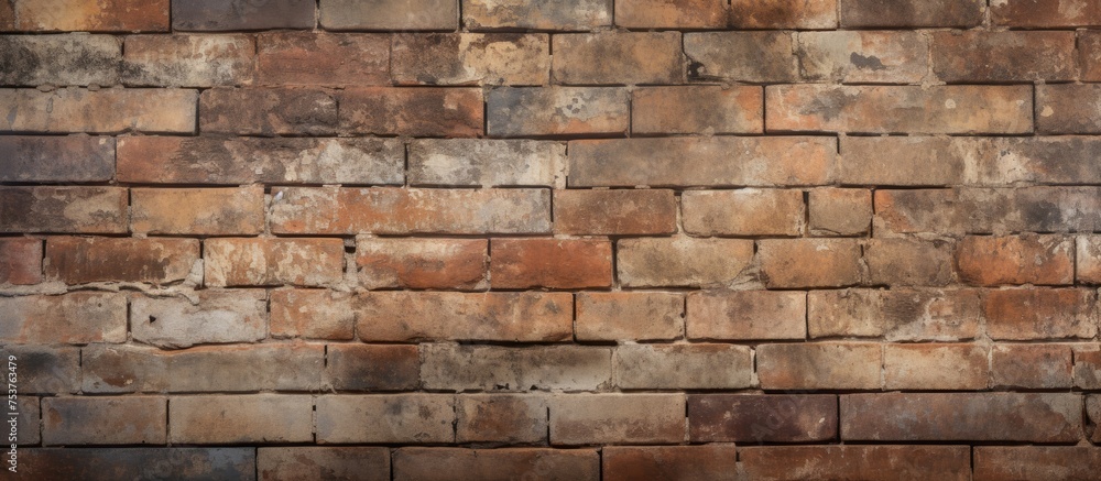 Close up of an aged and textured brick wall in earthy tones showcasing a vintage design Close up of an aged and textured brick wall in earthy tones showcasing a vintage design