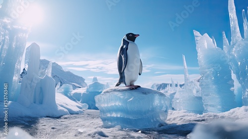 A penguin doing ice sculpture on his Antarctic island