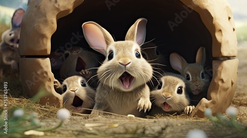 A rabbit throwing a party for his friends in a drill hole