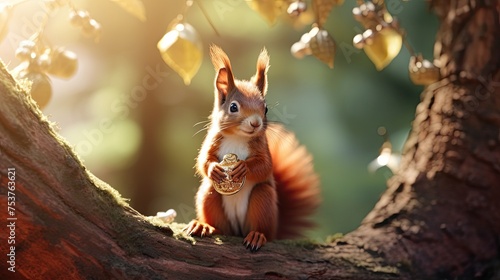 A squirrel sitting on a tree branch creating his own line of jewelry