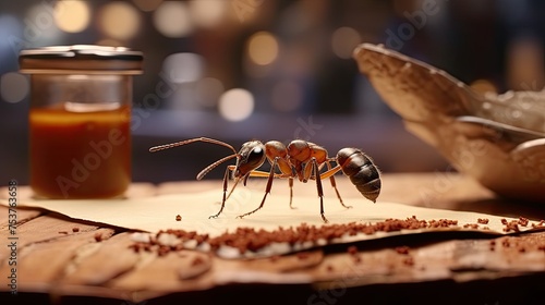 An ant sitting at a table writing his autobiography