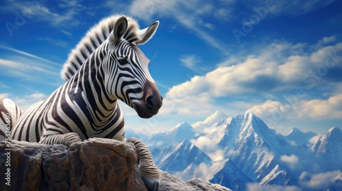 A zebra sitting on a mountain top meditating in search of inner peace