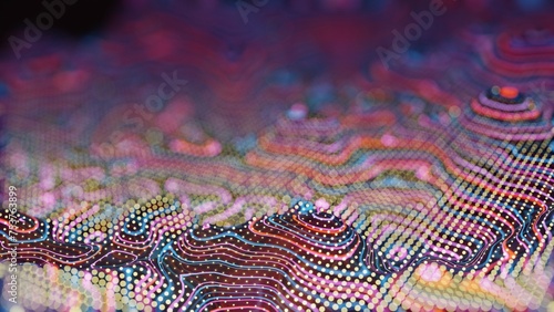 Neon retro wave, a vibrant and nostalgic aesthetic reminiscent of the 80s, featuring bright colors and bold geometric shapes.