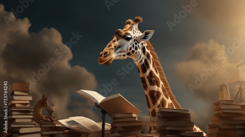 A giraffe who writes poetry and creates his own poetry anthology photo