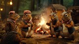 A squirrel creating his own theater group in the forest