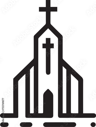 Church icon, a tall vector illustration in flat style with a cross on top.