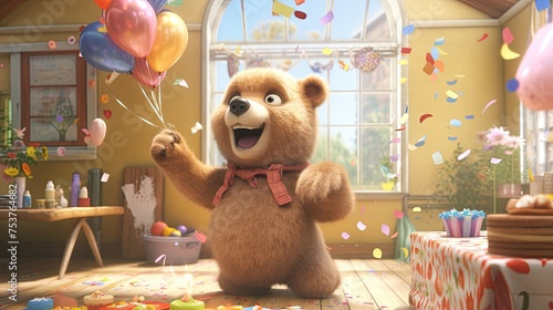 A bear participating in a children's party with animators photo
