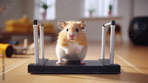 A hamster creating his own line of rodent fitness training