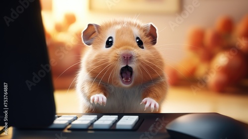 A hamster sitting at a computer and creating his own animated film