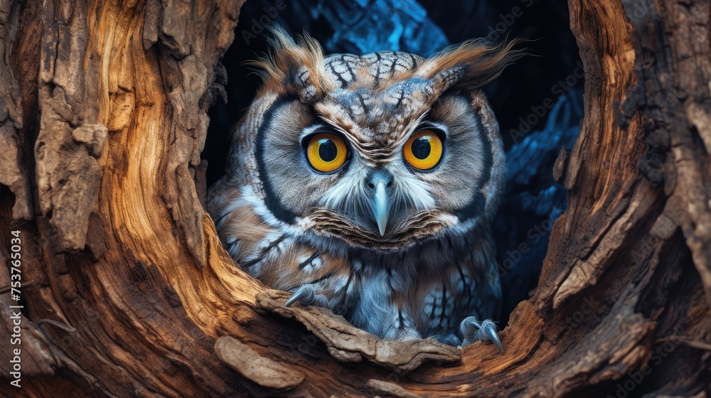 An owl painting pictures of nature in its nest An owl painting pictures of nature in its nest