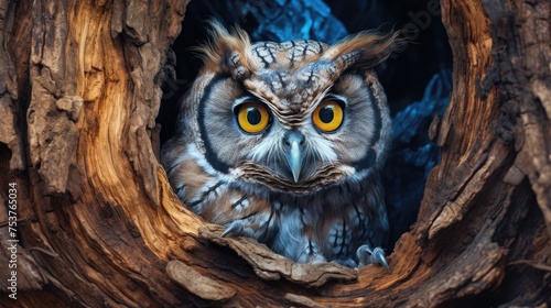 An owl painting pictures of nature in its nest © Gefo
