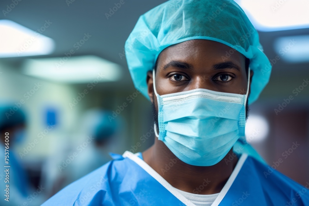 Portrait of a doctor medical worker in surgical clothing in an operating room, concept of surgery and professionalism in the medical field
Portrait of a doctor medical worker in surgical clothing in an operating room, concept of surgery and professionalism in the medical field