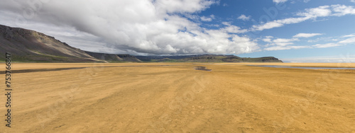 panoramic view over the low water level Rauðisandur beach in Iceland in summer 