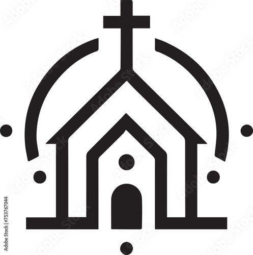 White church cross on top of the building. Church logo in black and white.