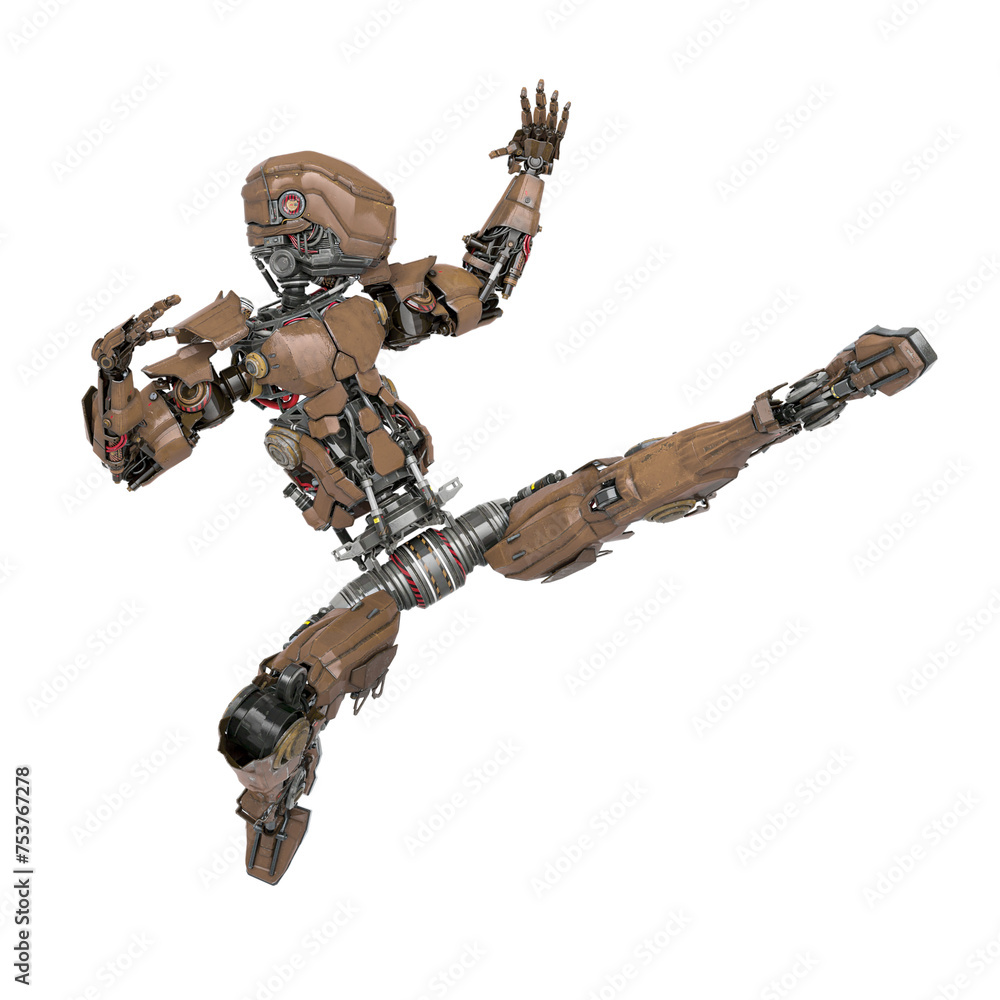 robot soldier is doing a kung fu side kick jump robot soldier is doing a kung fu side kick jump