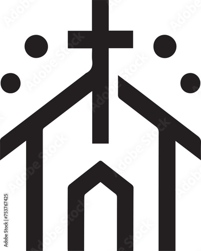 Logo of a church featuring a cross and church building. Church emblem showcasing a cross and structure.