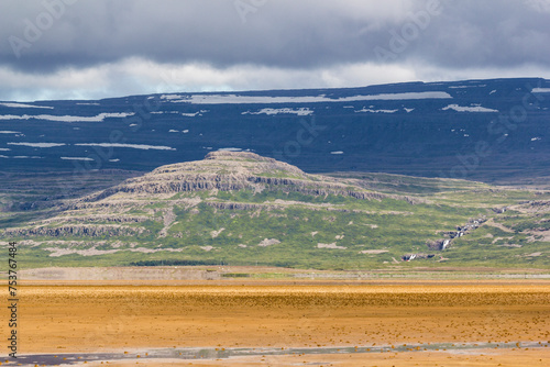 panoramic view over the low water level Rauðisandur beach in Iceland in summer  photo