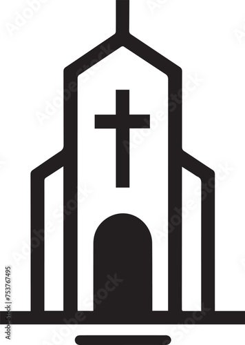 Logo of a church featuring a cross and church building. Church emblem showcasing a cross and church structure. Symbol of a church with a cross and church building
