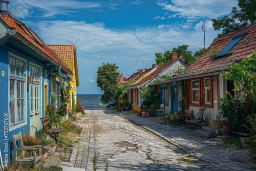 Colorful Houses in a Seaside Village Under a Cloudy Sky