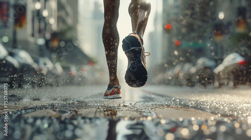 a world-class marathon runner . Running a marathon. Raining. AI Generated