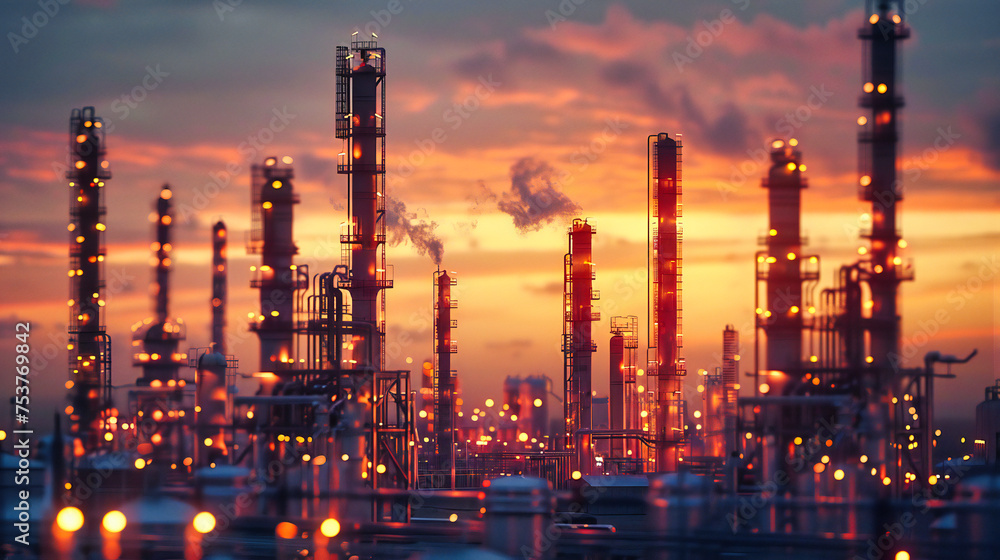 Industrial Night at Petrochemical Factory, Pollution and Energy Production, Engineering Insight Industrial Night at Petrochemical Factory, Pollution and Energy Production, Engineering Insight