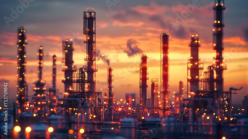 Industrial Night at Petrochemical Factory, Pollution and Energy Production, Engineering Insight