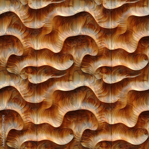 seamless background, abstract wave pattern carved on a wooden surface