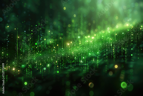 green technology background with digital binary code and bokeh