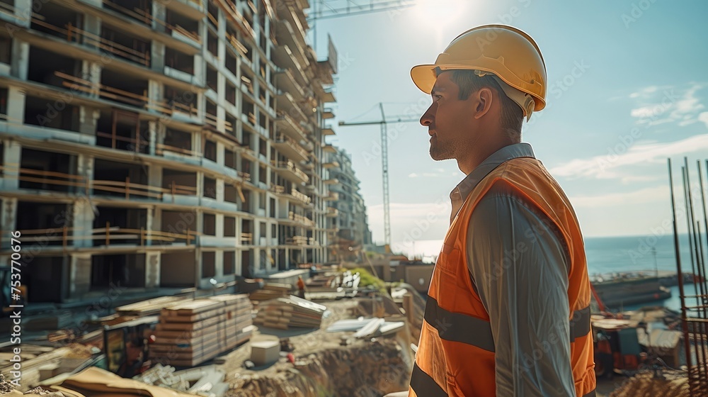 A man is working at a construction site. Generative AI. A man is working at a construction site. Generative AI.