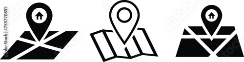 Vector black map icon set. Map Icon Object, Map Icon Picture, Map Icon Image - stock vector