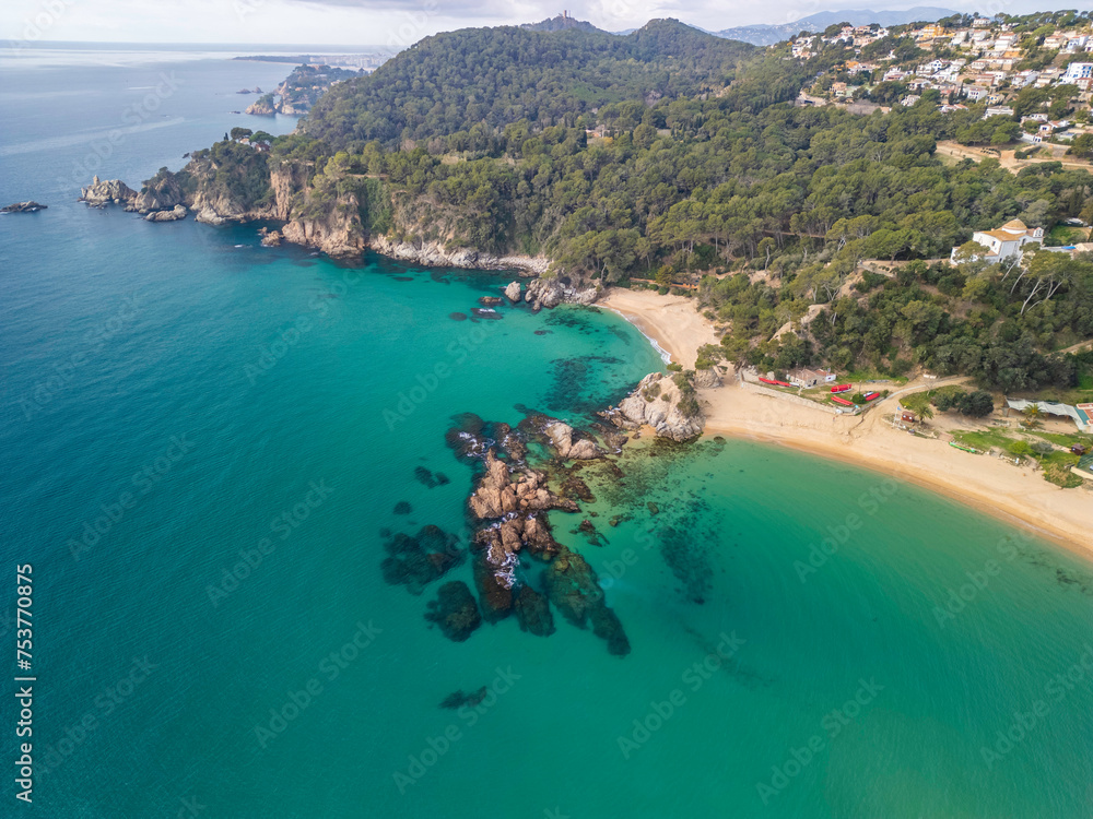 Santa Cristina beach in Lloret de Mar and Blanes Cala Treumal aerial views