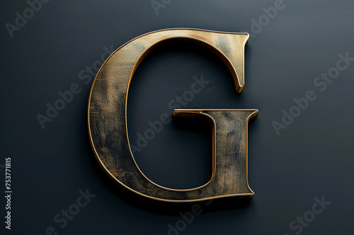 Alphabet letter G with 3D rendering and metallic gold texture, elegant uppercase font design for luxury and jewelry concepts, works well on dark backgrounds