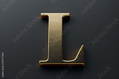 Alphabet letter L with 3D rendering and metallic gold texture, elegant uppercase font design for luxury and jewelry concepts, works well on dark backgrounds photo
