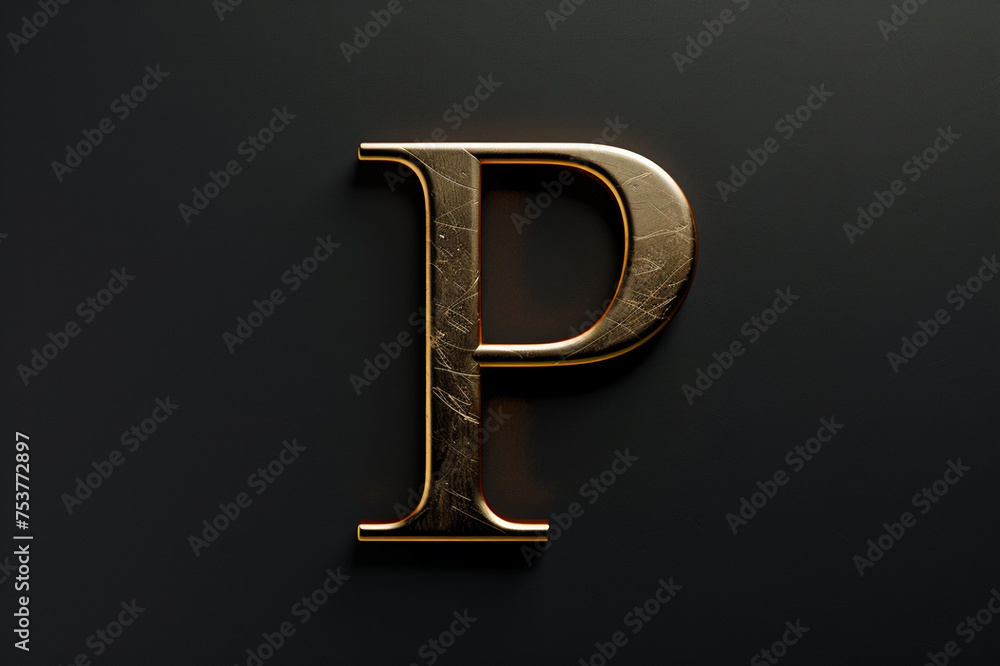 Alphabet letter P with 3D rendering and metallic gold texture, elegant uppercase font design for luxury and jewelry concepts, works well on dark backgrounds Alphabet letter P with 3D rendering and metallic gold texture, elegant uppercase font design for luxury and jewelry concepts, works well on dark backgrounds