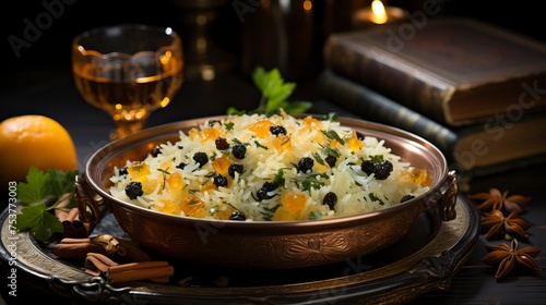 A plate of rice with vegetables. Food Illustration 