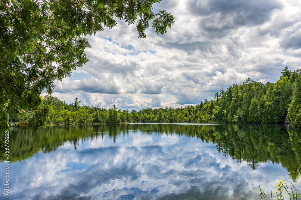 Crawford Lake, one of the few meromictic lakes (deep waters don't mix with surface waters) around the world, highlight of the Crawford Lake Conservation Area, south of Milton, Ontario Canada