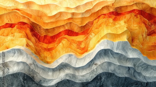 a painting of a wave of orange, yellow, and white colors with a black border around the edge of the image. photo