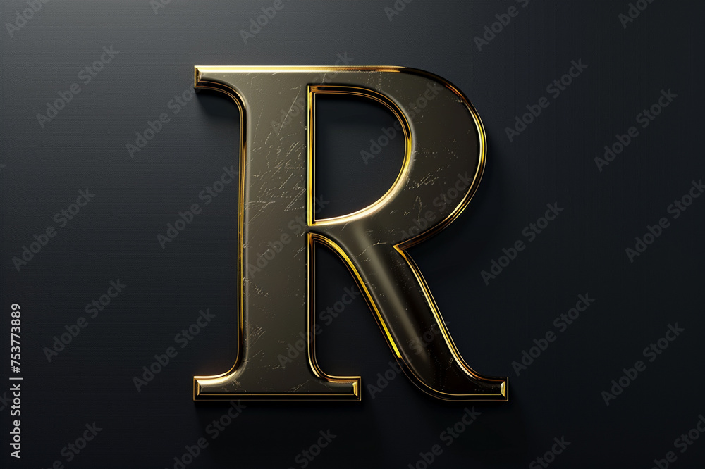 Alphabet letter R with 3D rendering and metallic gold texture, elegant uppercase font design for luxury and jewelry concepts, works well on dark backgrounds Alphabet letter R with 3D rendering and metallic gold texture, elegant uppercase font design for luxury and jewelry concepts, works well on dark backgrounds